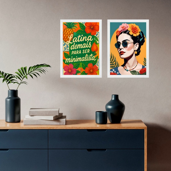 Kit 2 Quadros Decorativos Frida Latina 45x34cm - Com Vidro Mo