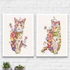 Kit 2 Quadros Decorativos Gatinhos Florais 24x18cm Moldura:ma