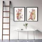 Kit 2 Quadros Decorativos Gatinhos Florais 33x24cm Moldura:ma