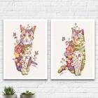 Kit 2 Quadros Decorativos Gatinhos Florais 33x24cm Moldura:ma