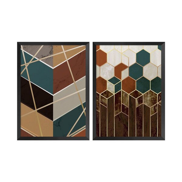 Kit 2 Quadros Decorativos Geométrico Moderno Escritório Sala