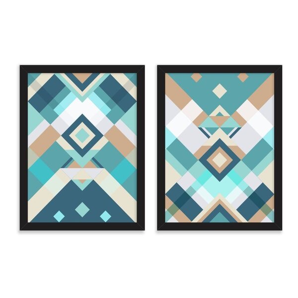 Kit 2 Quadros Decorativos Geométrico Verde