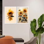 Kit 2 Quadros Decorativos Girassois 24x18cm Moldura Preta
