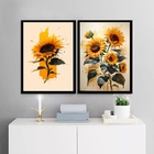 Kit 2 Quadros Decorativos Girassois 45x34cm - Com Vidro Moldu