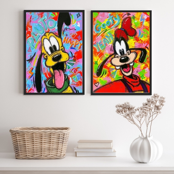 Kit 2 Quadros Decorativos Grafite Pluto Pateta 24x18cm Moldur