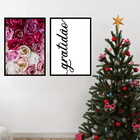 Kit 2 Quadros Decorativos Gratidão Com Flores 45x34cm - Moldu