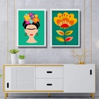 Kit 2 Quadros Decorativos Gravuras Frida E Flores 33x24cm - C