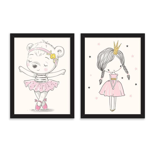 Kit 2 Quadros Decorativos Infantil Bailarina E Princesa