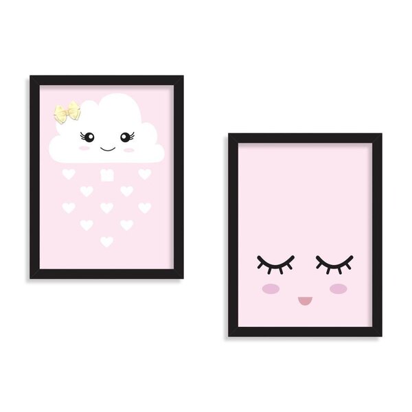 Kit 2 Quadros Decorativos Infantil Nuvem Rosa