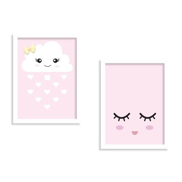 Kit 2 Quadros Decorativos Infantil Nuvem Rosa