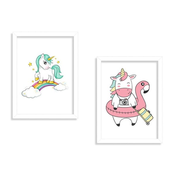 Kit 2 Quadros Decorativos Infantil Unicórnios