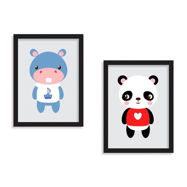 Kit 2 Quadros Decorativos Infantil Ursinho E Hipo