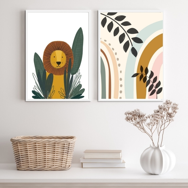 Kit 2 Quadros Decorativos Infantis Safari soft 33x24cm - Com