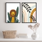 Kit 2 Quadros Decorativos Infantis Safari soft 33x24cm Moldur
