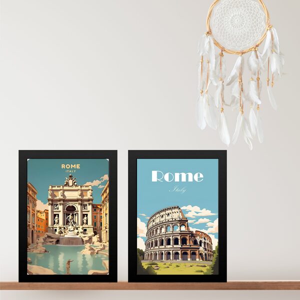 Kit 2 Quadros Decorativos Itália - Roma 33x24cm - Com Vidro M