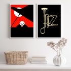 Kit 2 Quadros Decorativos Jazz Preto E vermelho 24x18cm - Com