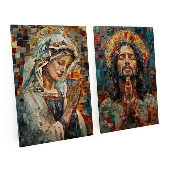 Kit 2 Quadros Decorativos Jesus E Maria Orando Efeito 3d De M