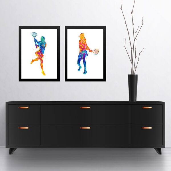 Kit 2 Quadros Decorativos Jogadora De Tênis 45x34cm Moldura B