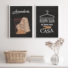 Kit 2 Quadros Decorativos Lavanderia Preto E marrom 2 24x18cm