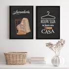 Kit 2 Quadros Decorativos Lavanderia Preto E marrom 2 45x34cm