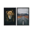 Kit 2 Quadros Decorativos Leão Paisagem Escritório