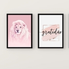 Kit 2 Quadros Decorativos Leão Rosa Gratidão 45x34cm - Com Vi