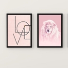 Kit 2 Quadros Decorativos Leão Rosa love 45x34cm Moldura:made
