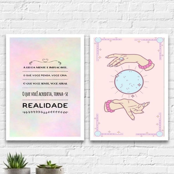 Kit 2 Quadros Decorativos Lei Da Mente 24x18cm - Com Vidro Mo