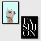 Kit 2 Quadros Decorativos Lhama Fashion 45x34cm - Com Vidro M