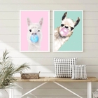 Kit 2 Quadros Decorativos Lhamas Bubble Gum 24x18cm - Com Vid