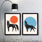 Kit 2 Quadros Decorativos Lobos Boho 33x24cm Moldura Preta