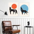 Kit 2 Quadros Decorativos Lobos Boho 45x34cm Moldura Branca