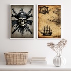 Kit 2 Quadros Decorativos Mapa Pirata 33x24cm - Com Vidro Mol