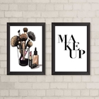Kit 2 Quadros Decorativos Maquiagens makeup 24x18cm Moldura:m