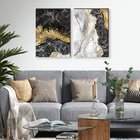 Kit 2 Quadros Decorativos Mármore Abstrato Cinza Com Dourado