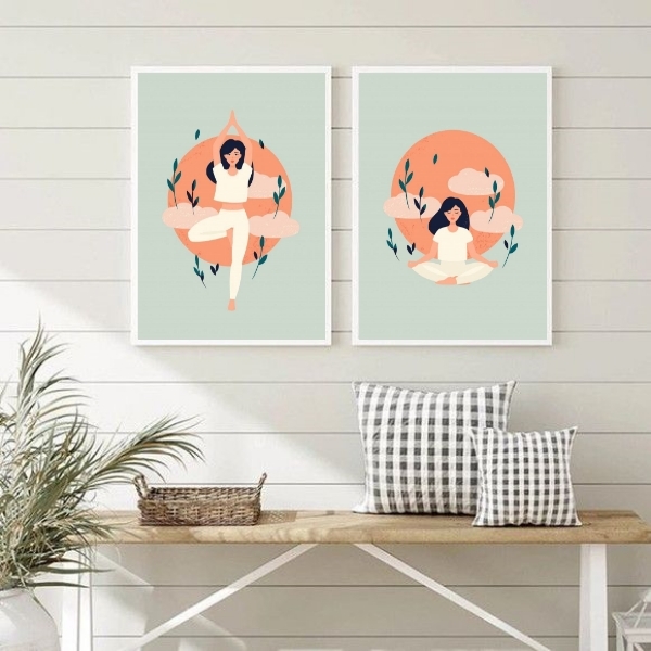 Kit 2 Quadros Decorativos Meditação Yoga 33x24cm Moldura:made