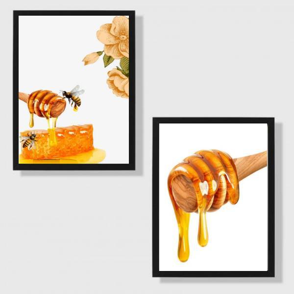 Kit 2 Quadros Decorativos Mel 45x34cm Moldura:madeira Preta