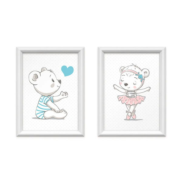 Kit 2 Quadros Decorativos Meu Rodapé Irmãos Ursinhos 34x44 -