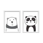 Kit 2 Quadros Decorativos Meu Rodapé Urso E Panda Preto E Bra