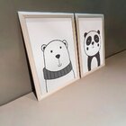 Kit 2 Quadros Decorativos Meu Rodapé Urso E Panda Preto E Bra