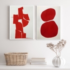 Kit 2 Quadros Decorativos Minimalistas Abstratos Vermelhos 45