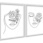 Kit 2 Quadros Decorativos Minimalistas Rostos Floral 45x34cm