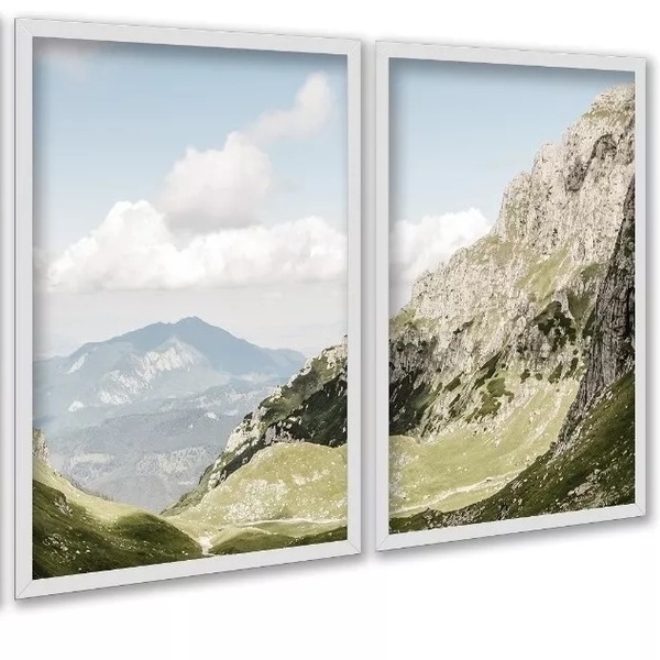 Kit 2 Quadros Decorativos Montanhas 33x24cm - Com Vidro Moldu