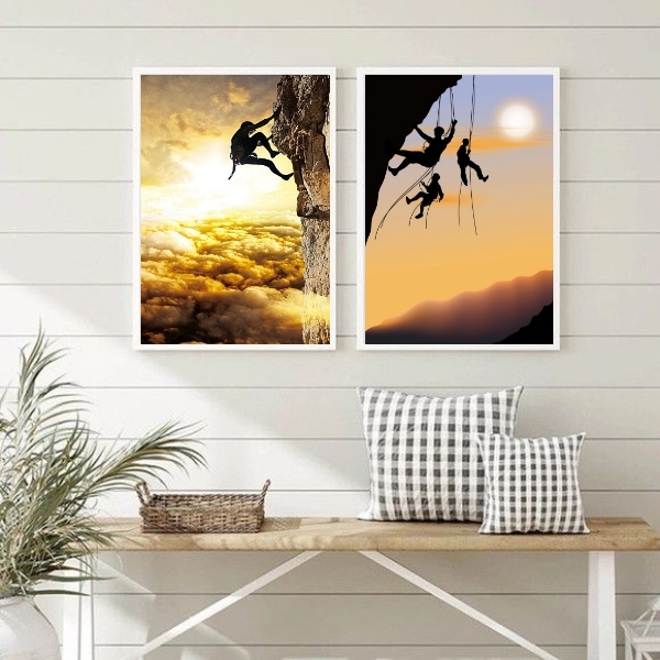 Kit 2 Quadros Decorativos Montanhismo Escalada 45x34cm Moldur
