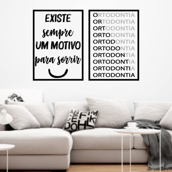 Kit 2 Quadros Decorativos Motivo Para Sorrir - Odonto 45x34cm
