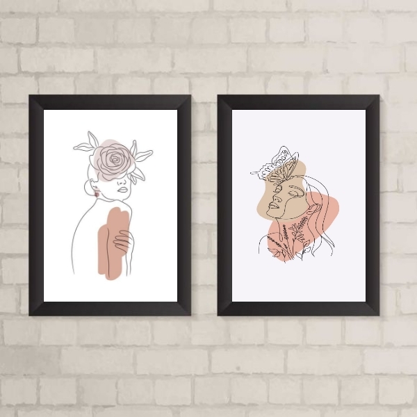 Kit 2 Quadros Decorativos Mulheres One line 24x18cm - Com Vid