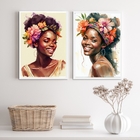 Kit 2 Quadros Decorativos Mulheres Pretas- Aquarela 45x34cm -