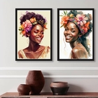 Kit 2 Quadros Decorativos Mulheres Pretas- Aquarela 45x34cm M