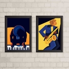 Kit 2 Quadros Decorativos Musicos Saxofone e piano 24x18cm -