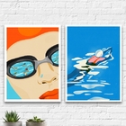 Kit 2 Quadros Decorativos Natação 24x18cm - Com Vidro Moldura